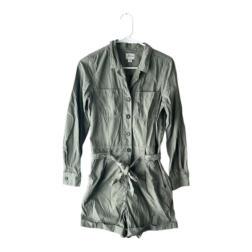 J.Crew Chino Short Button‎ With Tie Denim Romper Women’s Size 2